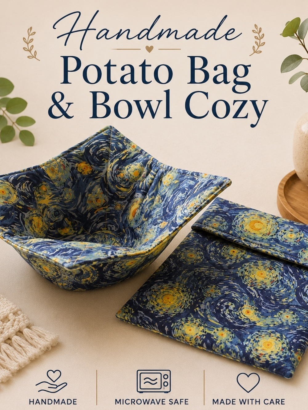 Bowl Cozy & Microwave Potato Bag Set Handmade Kitchen Gift
